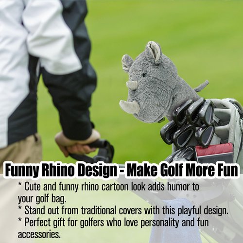 Funny Drive Head Covers Rhino Golf Club for Driver – Cartoon Funny Plush Animal Head Guard Fits Standard 460cc Woods – Cute Novelty Cool Headcovers for Men Women Clubs, Fun and Coolest Golf Wood Cover