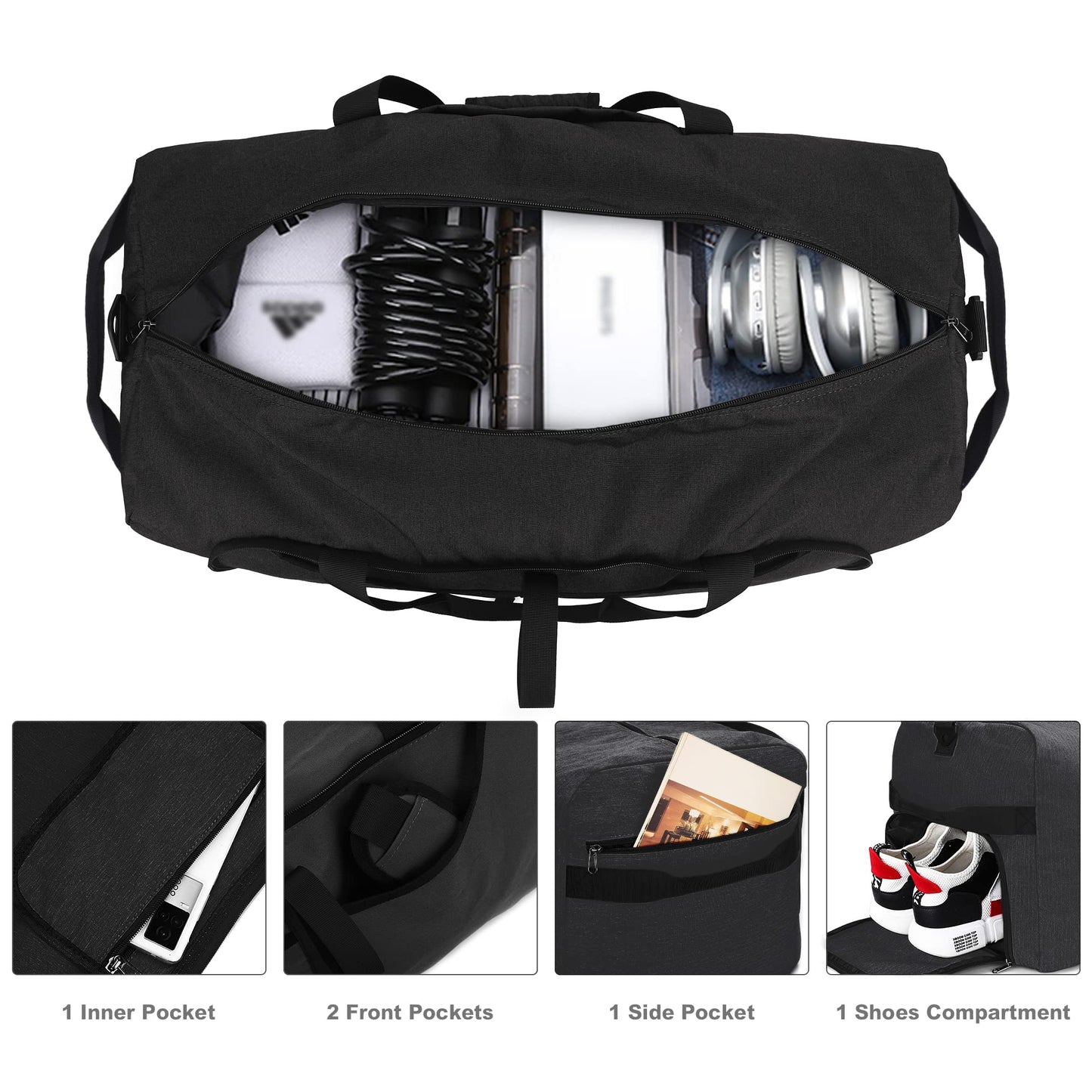 80L Duffle Bag for Travel, Large Foldable Waterproof Travel Duffel Bags Weekender Overnight Bag for Men and Women with Shoe Compartment (Black)