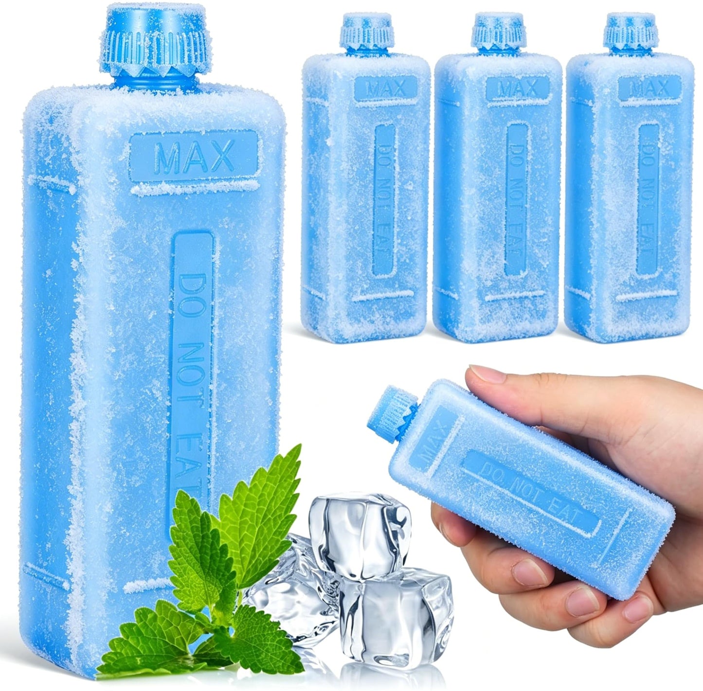 Toddmomy 4pcs Reusable Ice Packs for Coolers, Portable Freezer Packs with Leak-Resistant Lid for Outdoor Camping Food Storage and Lunch Boxes, 4.52X1.57X1.18In