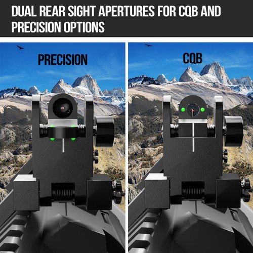 Classic 45 Degree Offset Iron Sights| Flip Up Fiber Optic Sights with Red Green Dots| Tool-Free Adjustable Back Up Canted Iron Sights Rapid Transition