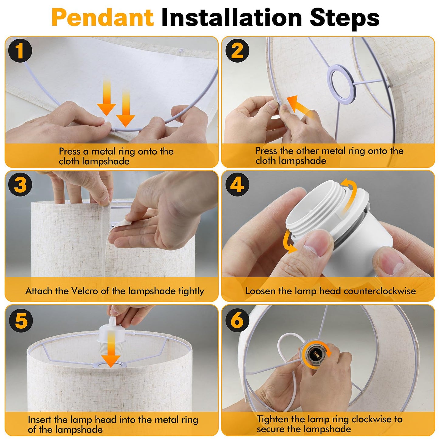 WimiSom Plug in Pendant Light,15 FT Hanging Lamp with Plug in Cord, Dimmable Switch, Pendant Lighting with Fabric Shade, Hanging Light Fixture for Living Room, Bedroom, Dining Room, Kitchen