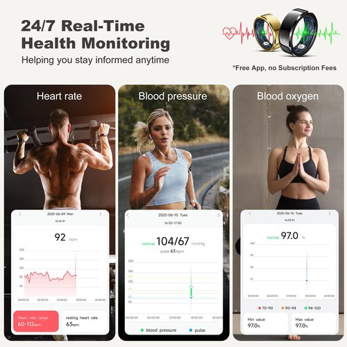 RIFESI Smart Ring for Women Men,Fashion Modern Minimalist Fitness Ring& Sleep Tracker Ring with Heart Rate,Blood Pressure,5ATM Waterproof Health Ring,No Subscription, Gift(Black,Size 9)