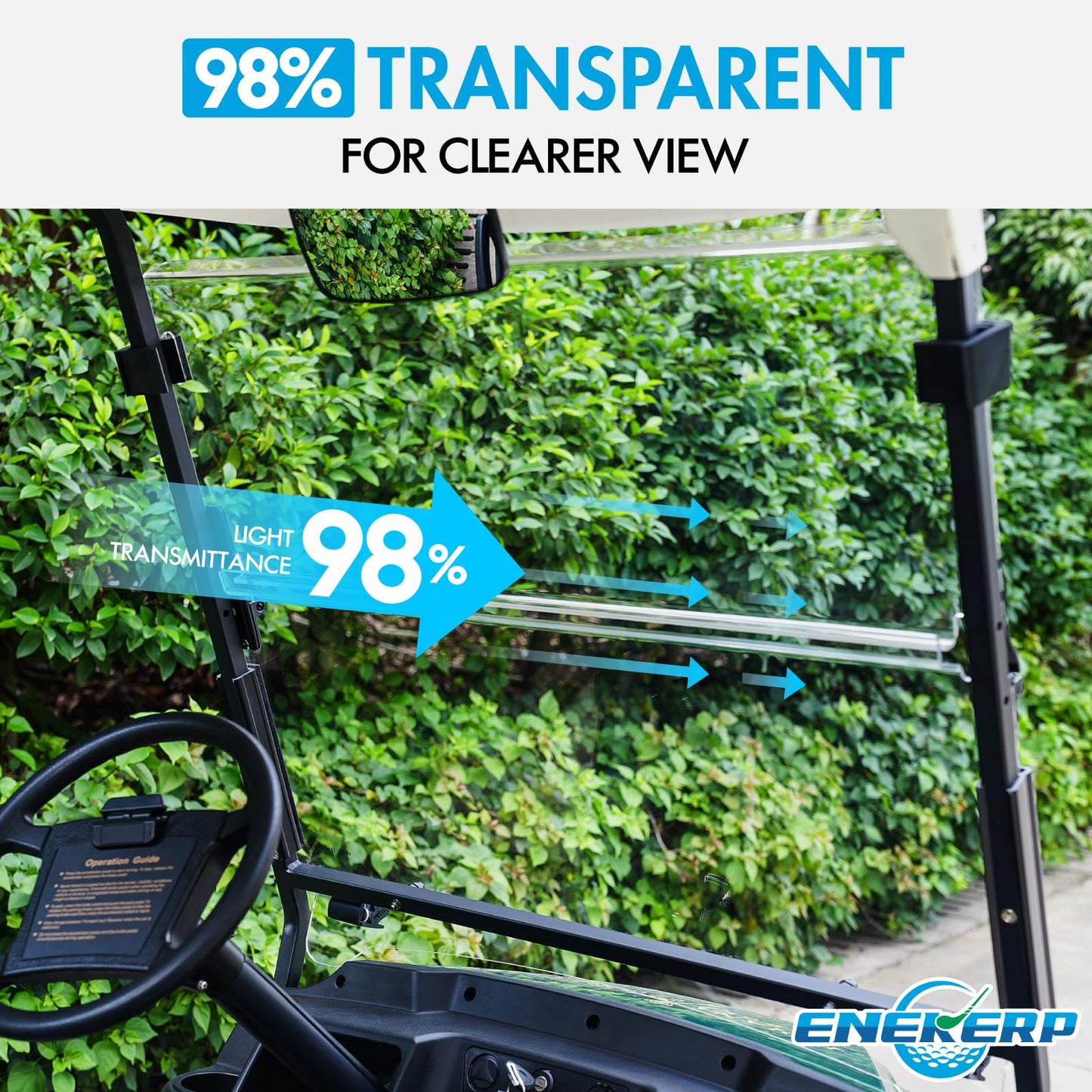 ENEKERP Front Golf Cart Windshield for 1994–2013 EZGO TXT, Fits 3/4" Roof Struts Only, Foldable 5MM PC Windshield with Heavy-Duty Hinges, Anti-UV (Clear)