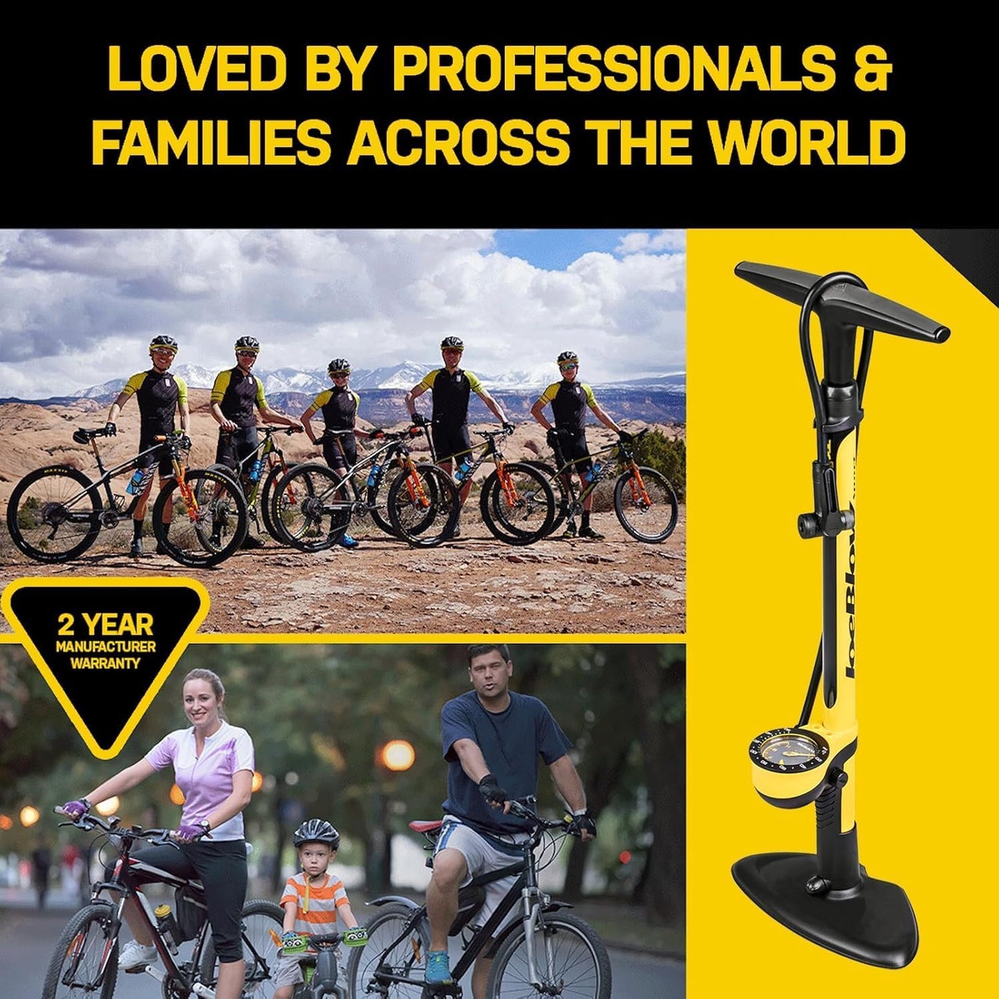 Topeak JoeBlow Sport III High-Pressure Bike Floor Pump - 160 PSI, Durable Steel, Ergonomic Handle, Fits All Valves