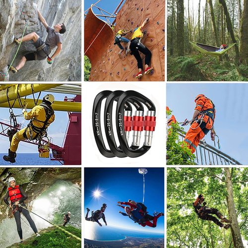 LXPWHR D Shape Carabiner 25KN Heavy Duty Climbing Mountaineer Expanding exploratory Caverns Connection Protection Locking Carabiner Clip Carabiner Screw Lock Hammock Camping Outdoor Equipment…