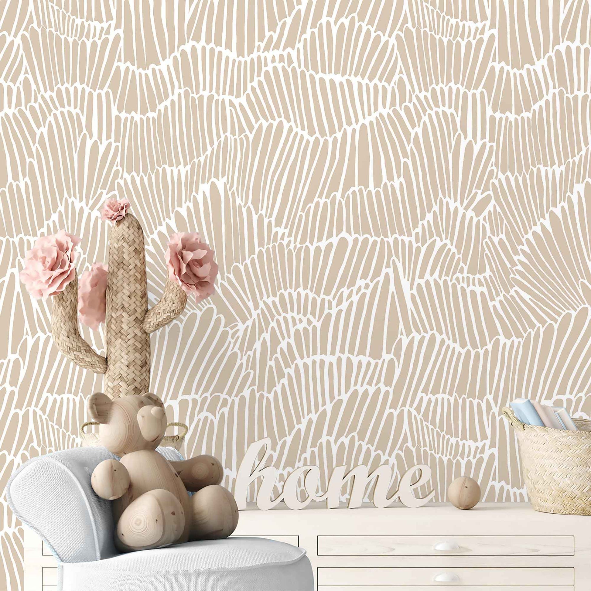 Guvana Beige Peel and Stick Wallpaper Boho Beige and White Contact Paper Modern Striped Self Adhesive Waterproof Wall Paper for Bathroom Bedroom Decor Removable Temporary Rv Wallpaper Roll 17.3"×787"