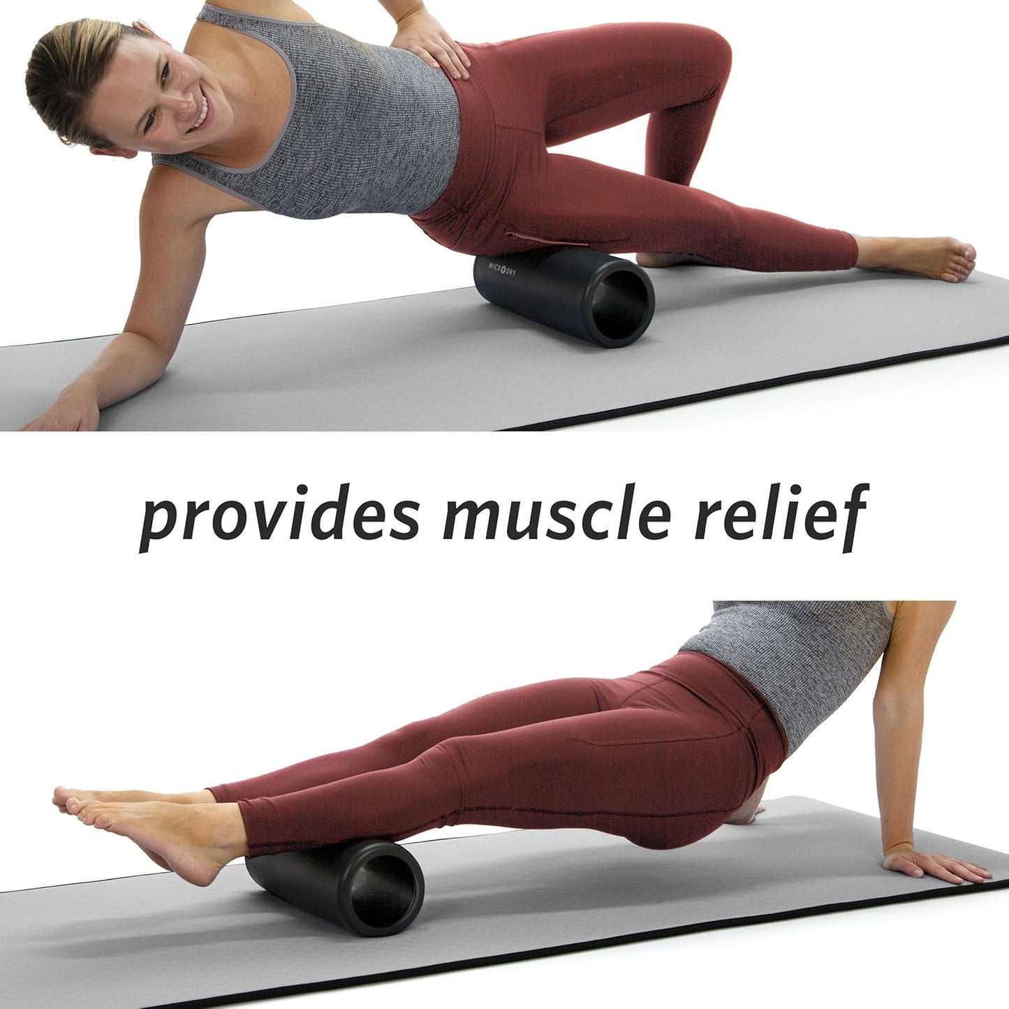 MICRODRY Deluxe Foam Back Roller - Muscle Relief & Deep Tissue Massage - 13x5.3, Purple