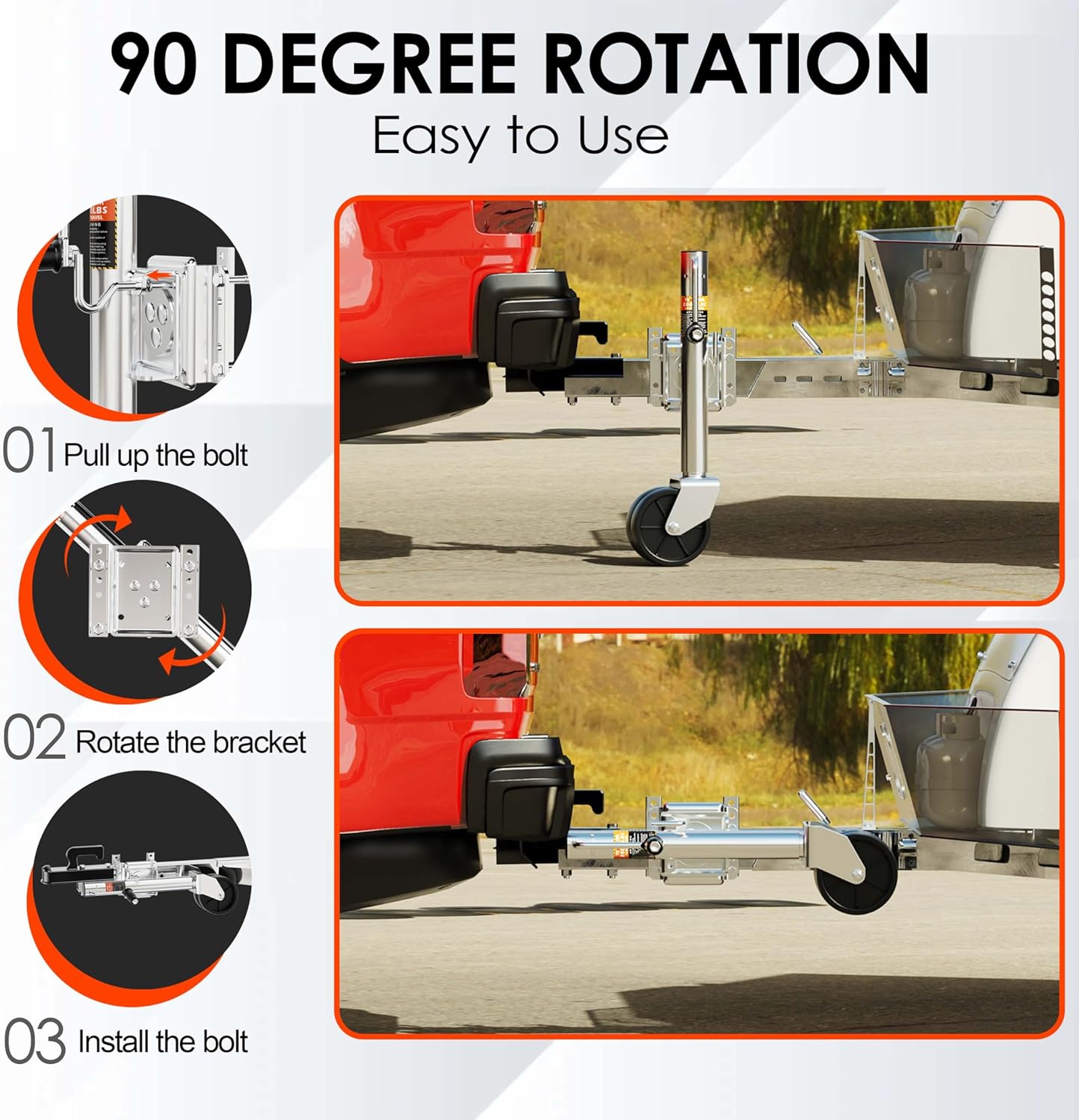 YOMILINK Heavy Duty Trailer Jack - 1500 lbs Capacity, Dual Wheel, 12" Lift, Bolt-On for RV & Boat Trailers - Silver