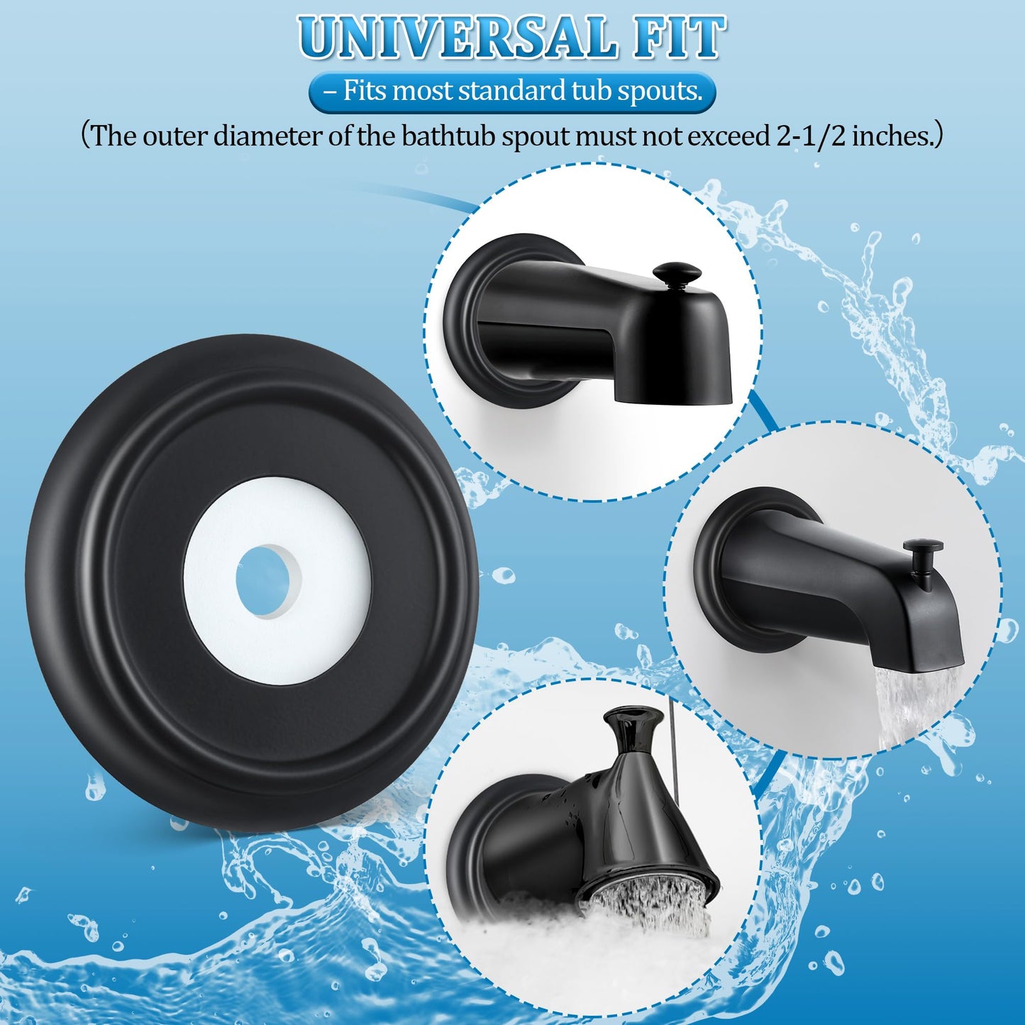 Enhon Metal Tub Spout Cover Ring, Bathroom Faucet Remodeling Wall Plate with Foam Gasket, 1-1/2 Inch ID and 3-5/8 Inch OD (Matte Black)