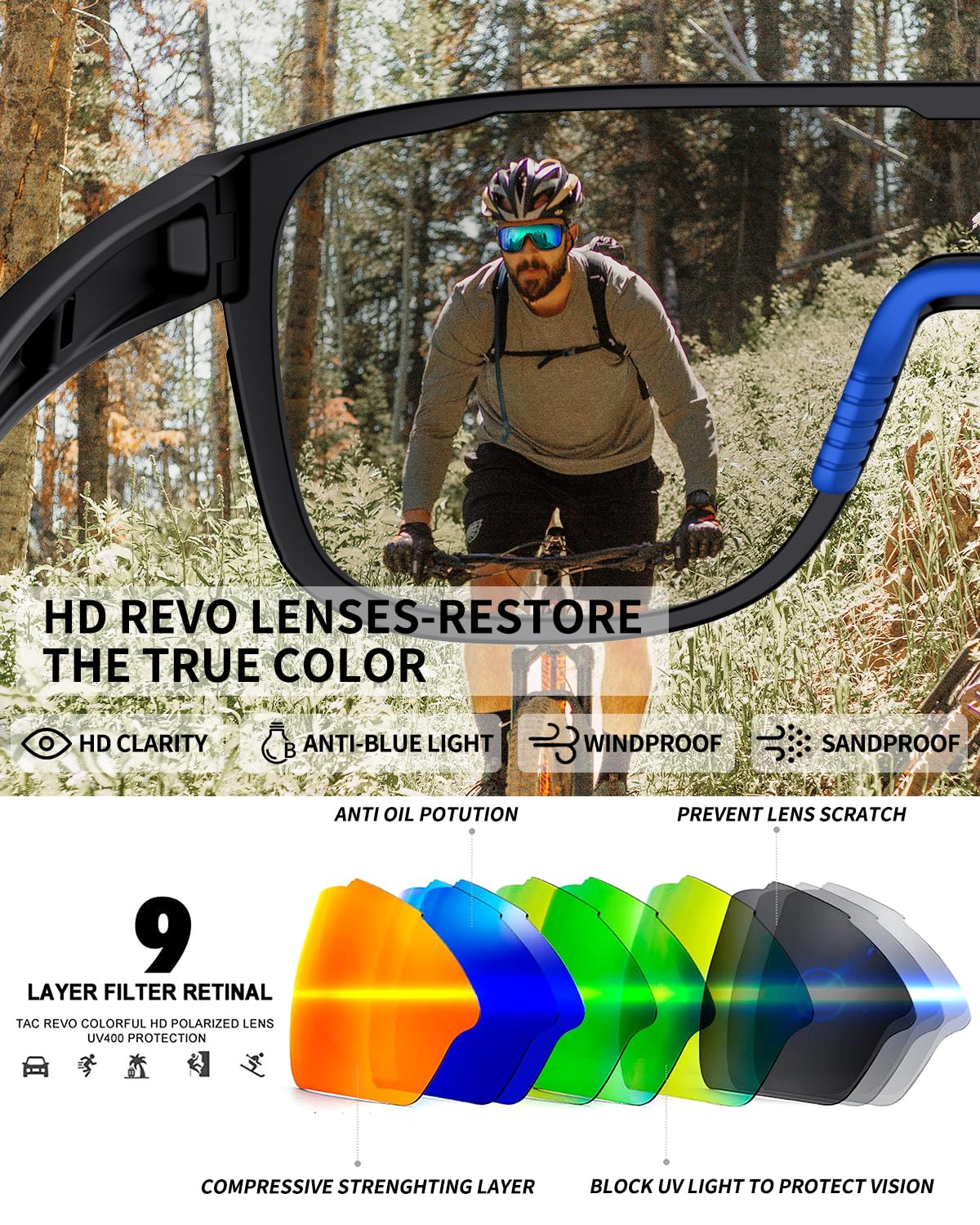 Polarized Sports Sunglasses for Men Women UV400 Protection Running Hiking