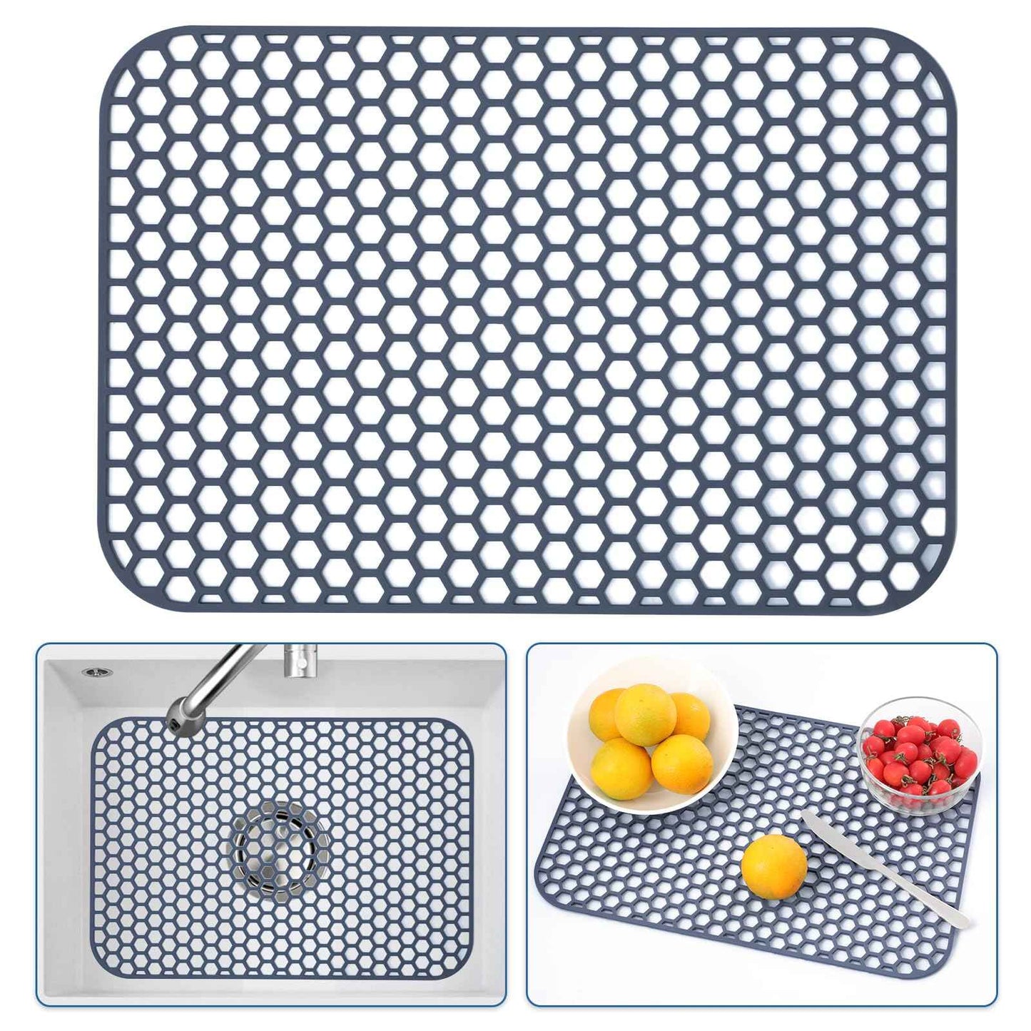 Bestjing Silicone Sink Protector for Kitchen Sink - 18.3''x12.5'' Kitchen Sink Grid Accessory, Non-slip Heat Resistant Sink Grid Dry Mat for Bottom of Porcelain Stainless Steel, Dishwasher Safe