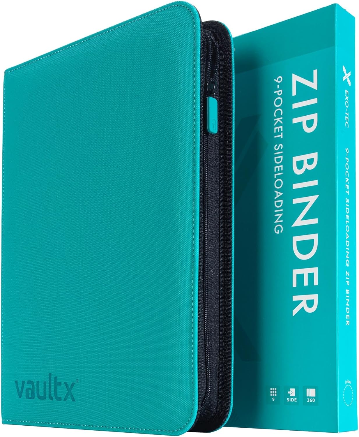 Vault X 9 Pocket Trading Card Zip Binder - Premium Exo-Tec Material, Holds 360 Cards | Teal Color