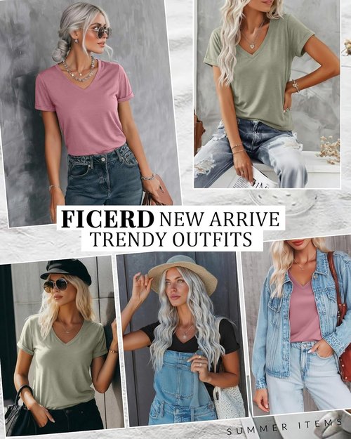Ficerd Women's V-Neck T-Shirts - Casual Summer Short Sleeve Tops | 3-Pack Loose Fit Tees