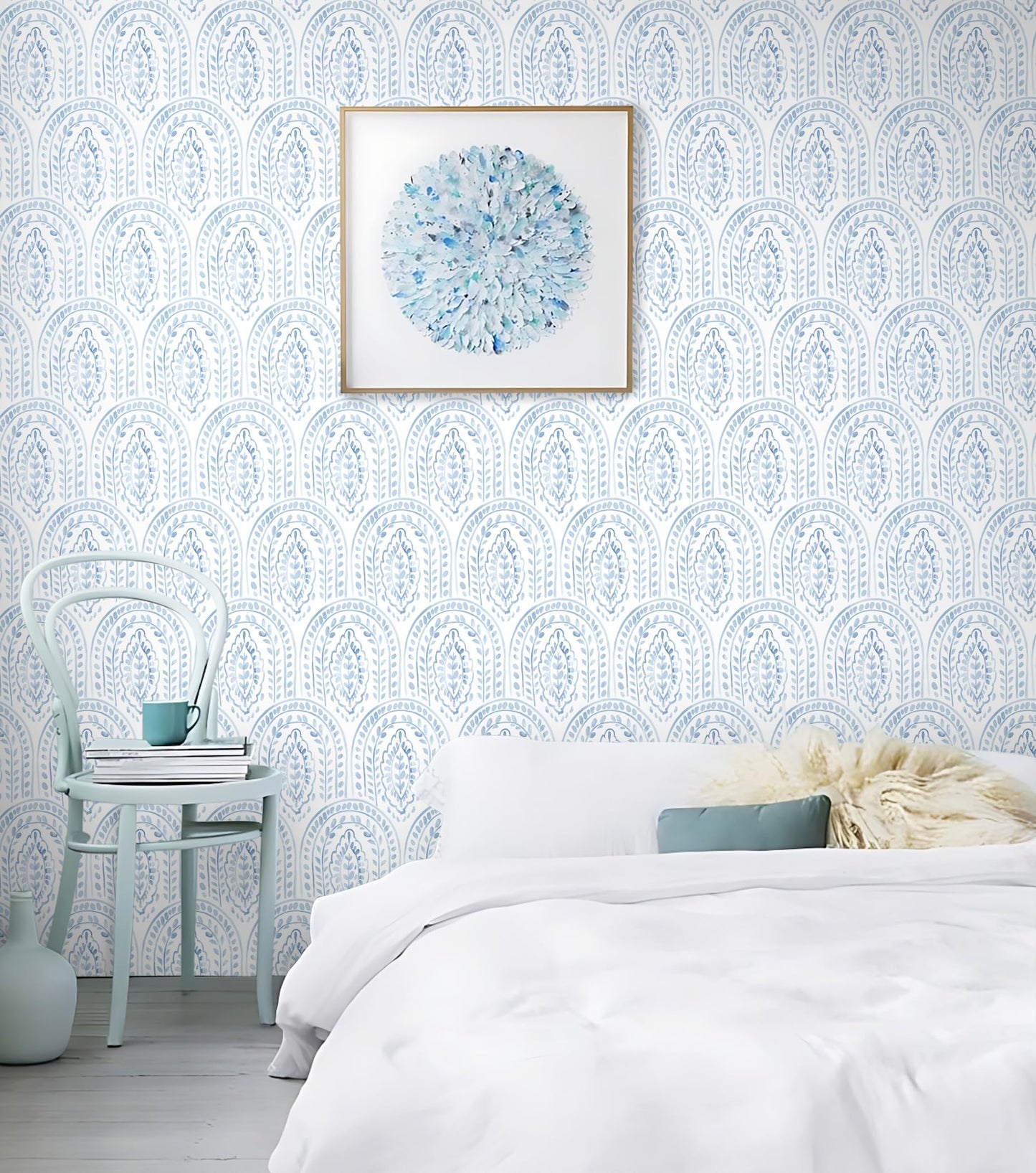 Micpolo Peel and Stick Wallpaper Modern Wall Paper Boho Contact Paper Removable Wallpaper Peel and Stick Blue and White Self-Adhesive for Bathroom Bedroom Kitchen Wall Decor 17.3" x 118"