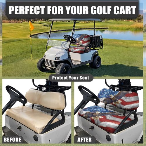 Brosoneto Eagle Golf Cart Seat Covers, American Flag Breathable Golf Cart Seat Blanket Towel, Travel Sports Golf Cart Front Seat Cover for Club Car Golf Cart Accessories