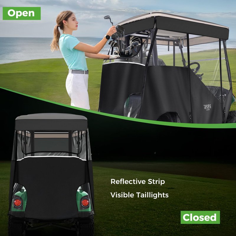 10L0L 3-Sided Track Style Golf Cart Enclosure fit 2 Passenger Yamaha G29, 600D Oxford Cloth Rain Shelter Cover with Aluminum Pre-Drilled Track,3 Sides Roll Up,Waterproof and UV Protection(Black)
