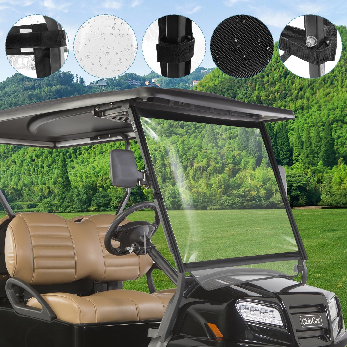 Golf Cart Windshield Fit for CLub Car Precedent, Foldable, Portable Clear Lightweight Film PVC Golf Cart Club Car Precedent Windshield ,Windproof Waterproof