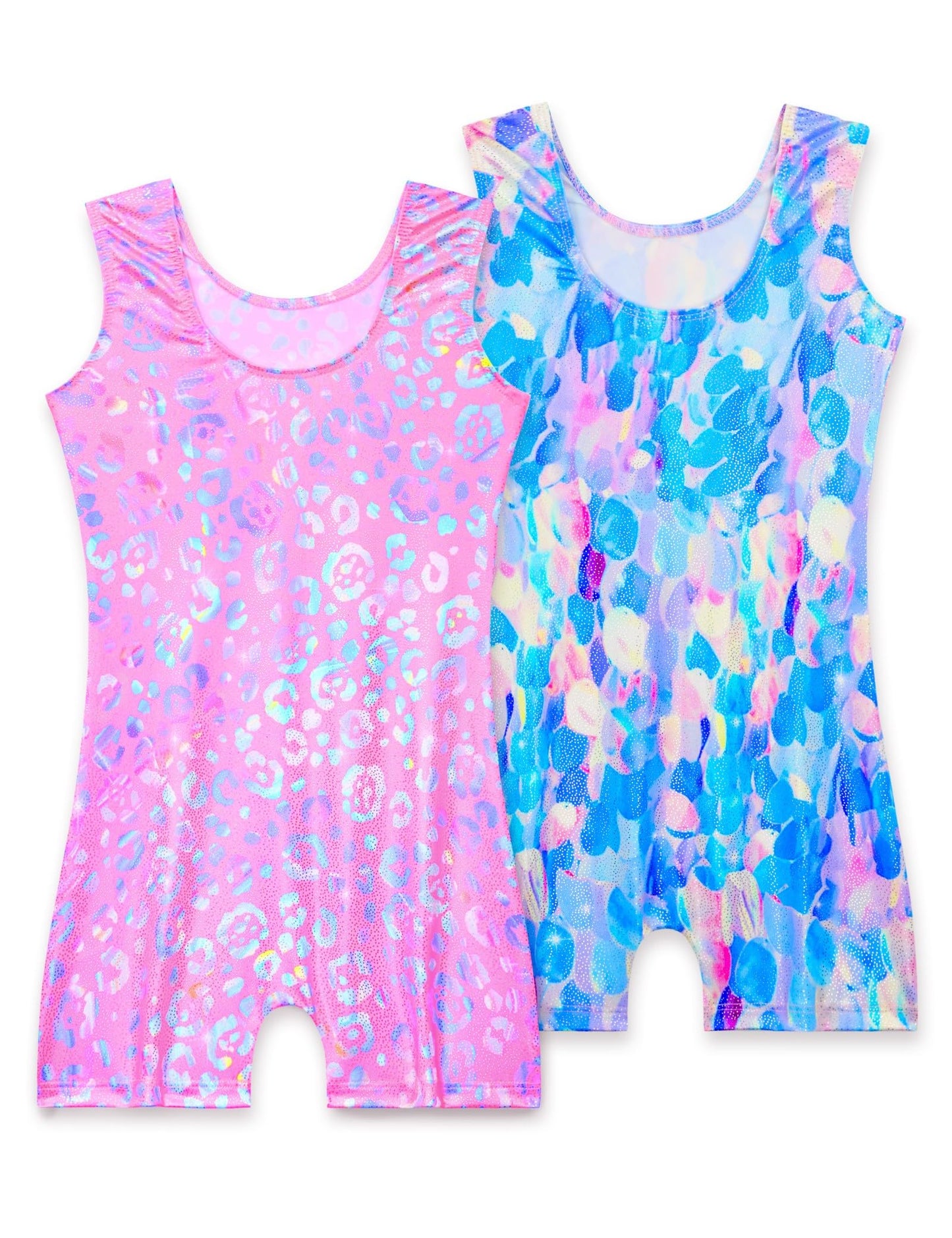 Nokecina Girls Gymnastics Leotards Size 8-9 Years Old 2 Pack Sleeveless Pink Blue Biketards Adorable Bodysuits
