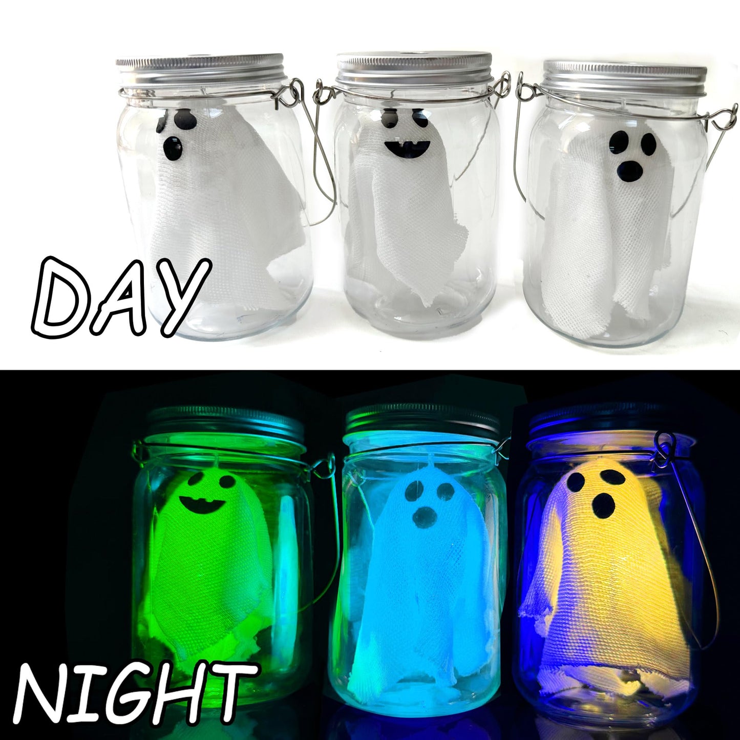 mishunyus 3 Pack Halloween Crafts for Kids -Light up Ghost Lantern DIY Jars Kit, Halloween Crafts for Kid Ages 4-12, Indoor/Outdoor Haunted House Decor