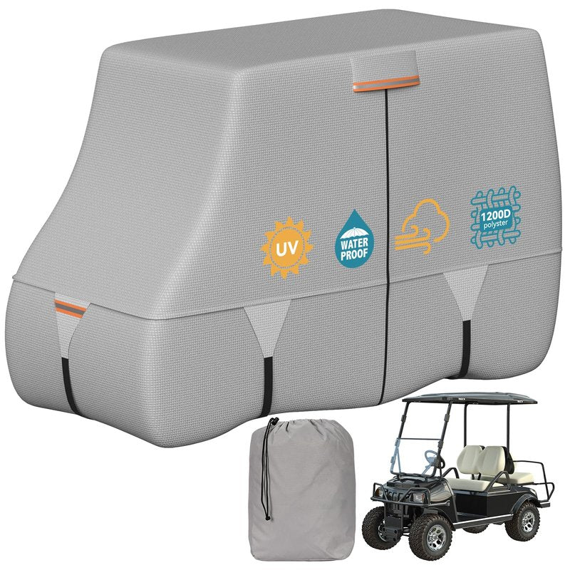 100% Waterproof 1200D Solution-Dyed Golf Cart Cover Universal Fit Yamaha,Honda,Club Car,EZGO and Most Brand Golf Cart for 2/2+2/4/4+2/6 Seats with Zipper Door,Storage Bag,Fit for 2+2/4 Passenger Cart