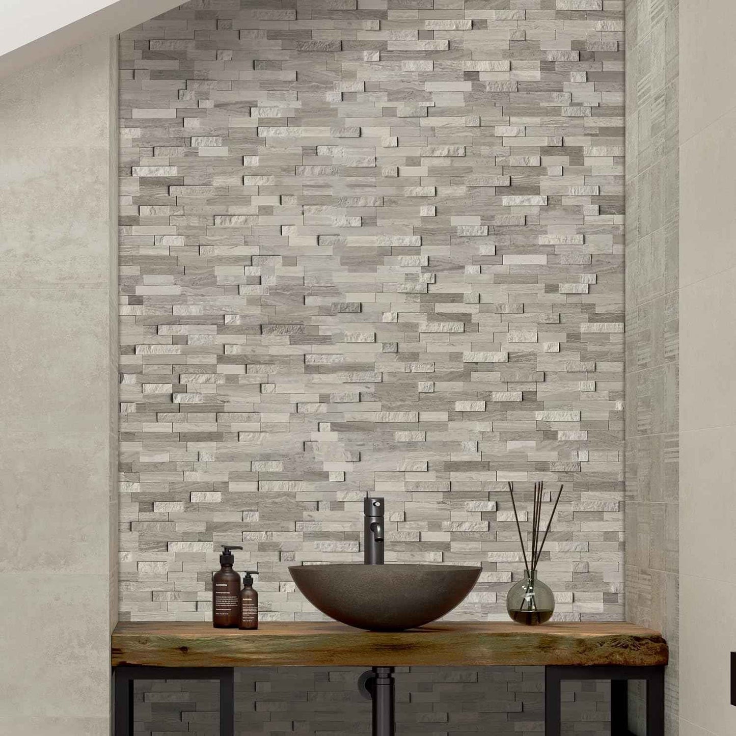 Peel and Stick 3D Stone Mosaic Tiles - 12x11" Self-Adhesive Backsplash for Kitchen & Bathroom - 5 Sheets, Mixed Tan