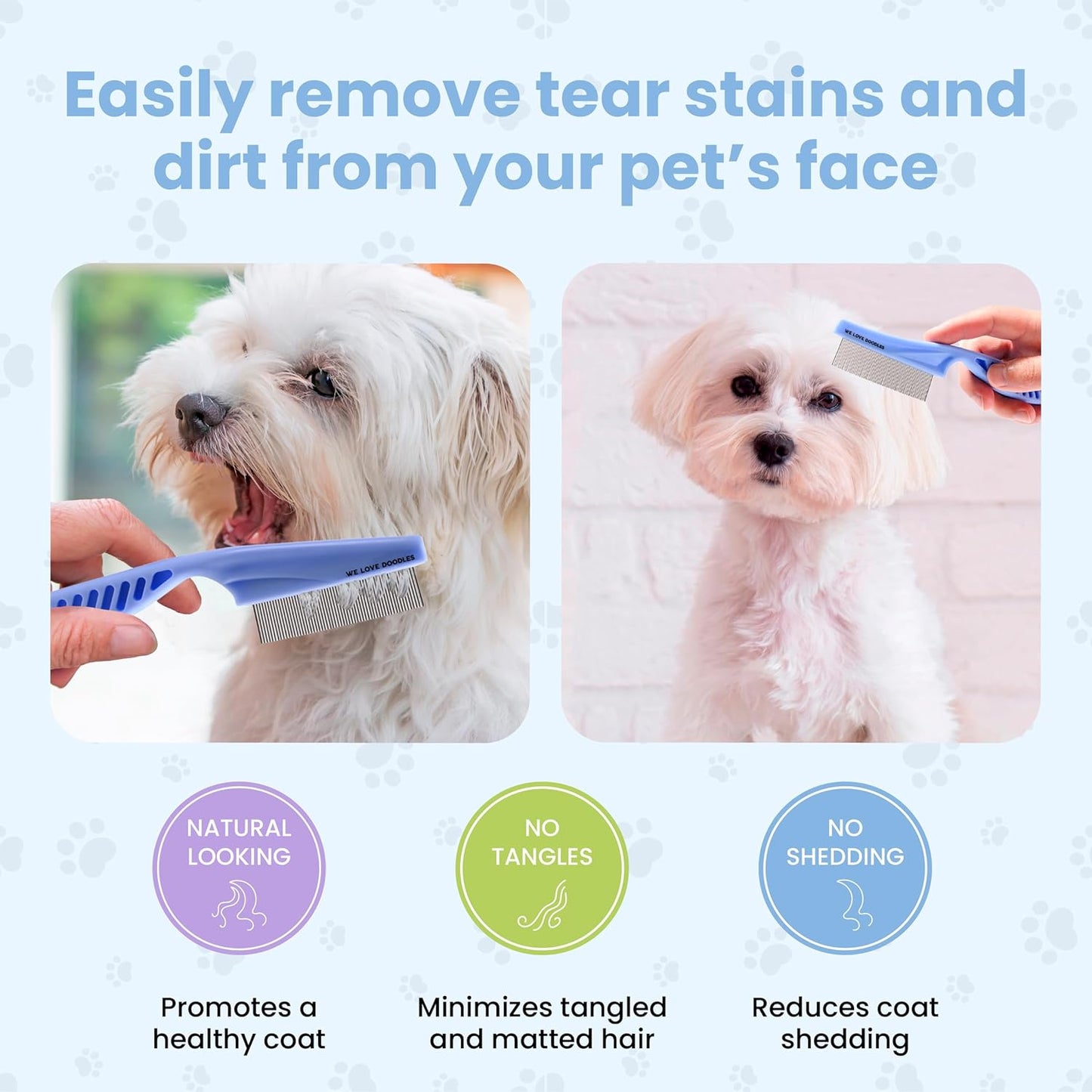 We Love Doodles Dog Face Comb - Fine Tooth Flea & Tearstain Remover for Poodles | Grooming Brush for All Breeds