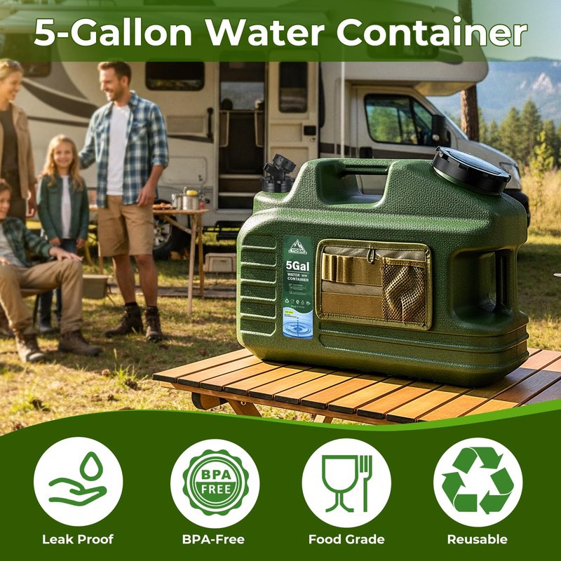 YOSN 5 Gallon Water Jug, Camping Water Container, BPA Free Portable Water Dispenser with Spigot, Leak-Proof Large Camping Water Jug for Emergency Storage,Outdoor,Hiking