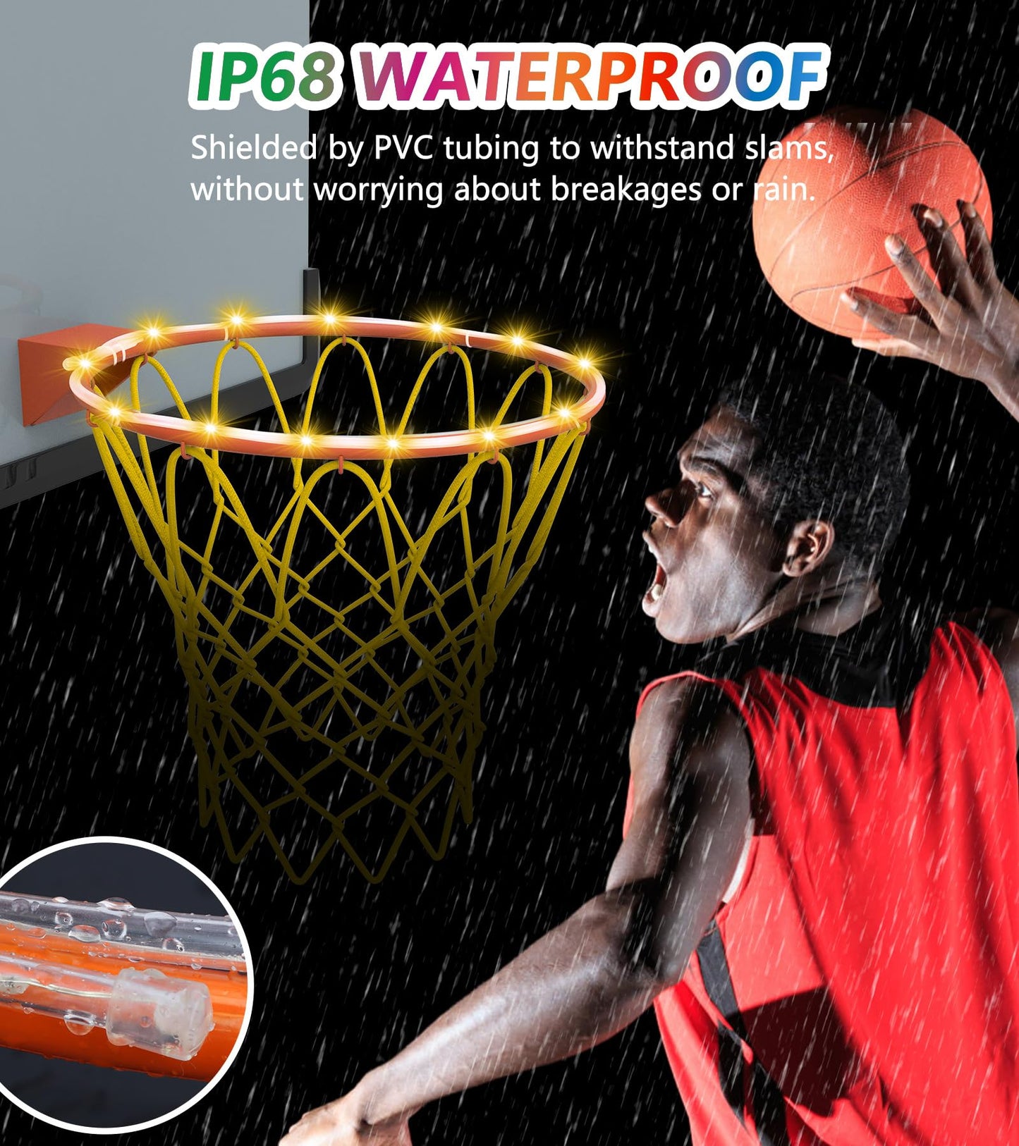 LED Basketball Hoop Light, Waterproof Super Bright Basketball Rim Lights,Remote Control 16 Colors and 7 Lighting Flicker Change, for Night Outdoor Basketball Games and Gifts for Boys