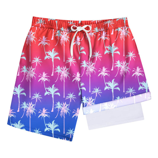 HOOGRIN Boy's Quick Dry Swimsuit Trunks with Compression Liner Surf Swim Trunks for Kid,Gradient Purple,5-6 Years