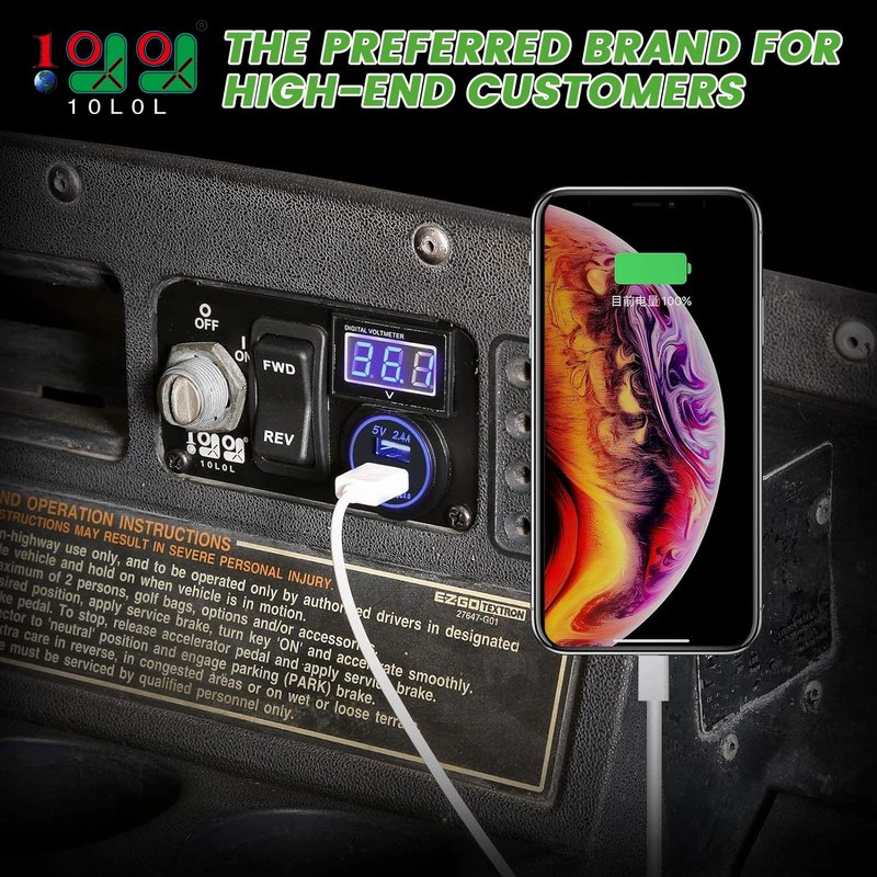 10L0L Golf Cart Integrated Panel Fit for EZGO TXT PDS Golf Models,3in1 Multifunctional Console,12V 3.0 Fast Charge Dual USB Charger Socket & LED Digital Voltmeter & Forward Reverse Switch Button
