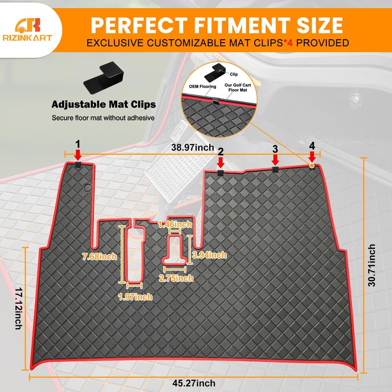 Yamaha Drive2 Rubber Floor Mat,Upgraded Non-Slip Full Coverage Liner Mat Fits Yamaha Drive 2(2017-2024) & UMAX Rally 4x4, Adventurer 2017+, QuieTech 2017+,8MM Thick Heavy Duty Rubber Mat Red Trim