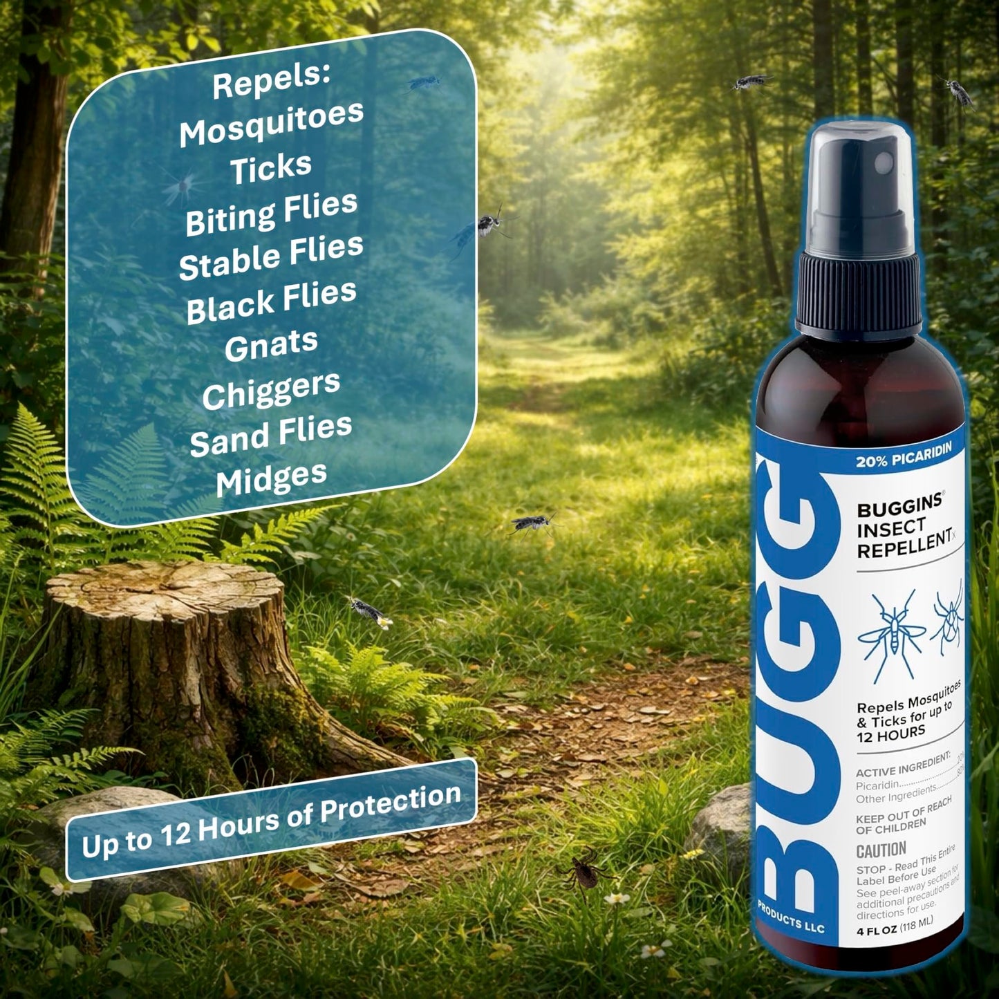 BUGGINS Insect Repellent Spray - 20% Picaridin - 4 oz Pump Bottle