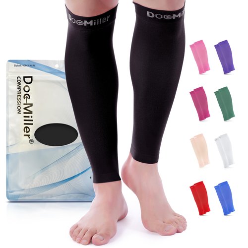 Doc Miller Calf Compression Sleeves for Men & Women, Footless Leg Compression Socks Support for Runners, 15–20mmHg Graduated, Shin Splints, Varicose Veins, Pain Relief & Swelling (1 Pair)