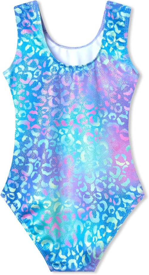 Domusgo Girls Gymnastics Leotards Bundle - Green Leopard & Pink Tie Dye | Size 6-7 Years