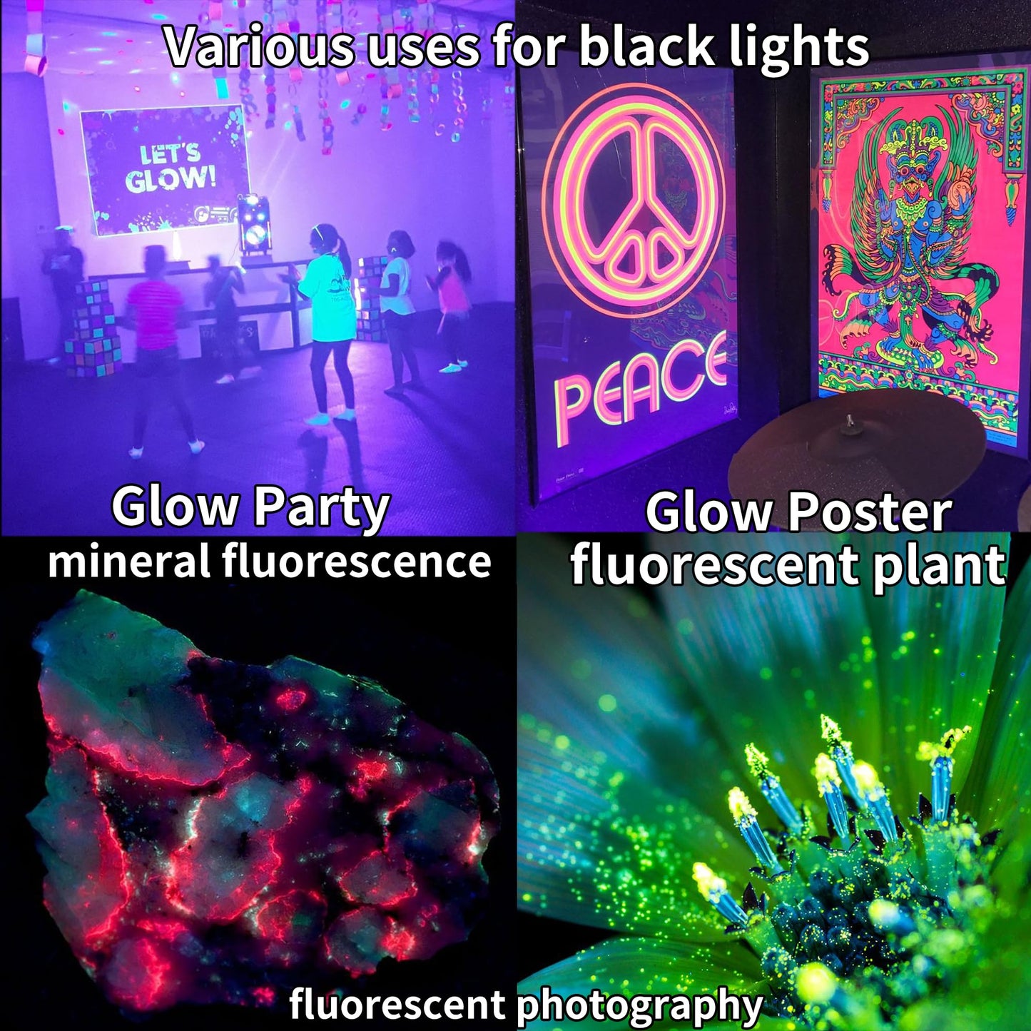 150W Black Lights for Glow Party Large Space,Blacklight(Luz Negra) with Plug and Switch 180°Metals Adjustable Bracket,IP66 Waterproof for Halloween, Birthday Party, Fluorescent Poster,Holiday.2 Pack