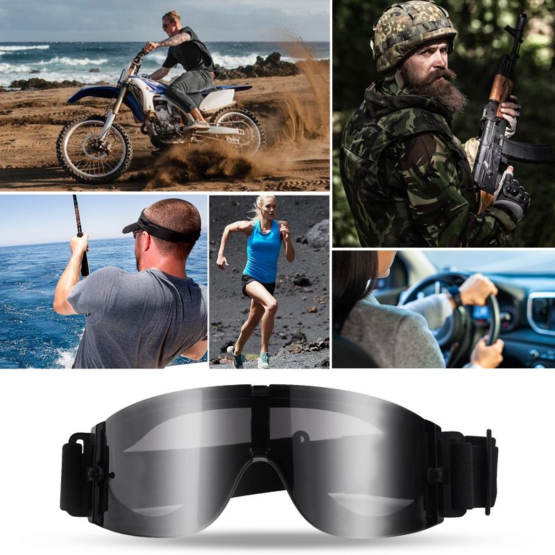GGBuy Airsoft Tactical Goggles Military Glasses Outdoor Sports Adjustable Safety Shooting Glasses for Hunting (002 Black)