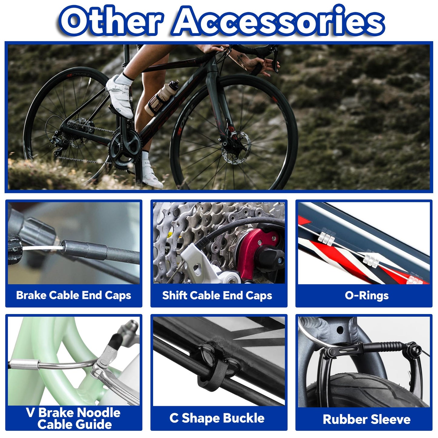 103pcs Universal Bike Brake Cable, Brake and Shift Cable Housing with Stainless Steel Line Cutter, Include End Caps, O-Rings, C Buckle, V-Brake Cable Guide