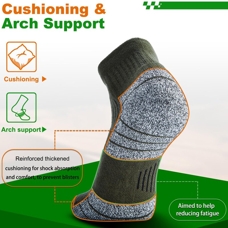 NSRRUN TURTLE Compression Ankle Socks - Cozy Cushioned Hiking Running for Men Women - Thick Warm Durable, XX-Large, Green, 6 Pairs