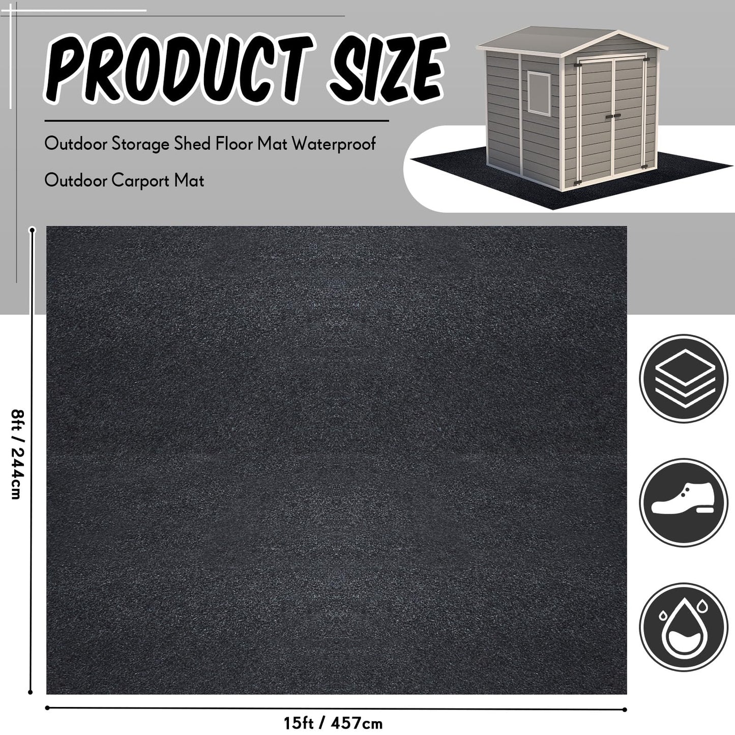 Haull Outdoor Storage Shed Floor Moat Waterproof Outdoor Carport Mat Thickened Soft Patio Furniture Pad Washable with Non Slip Backing, Storage Shed Not Included(8 x 15 ft)