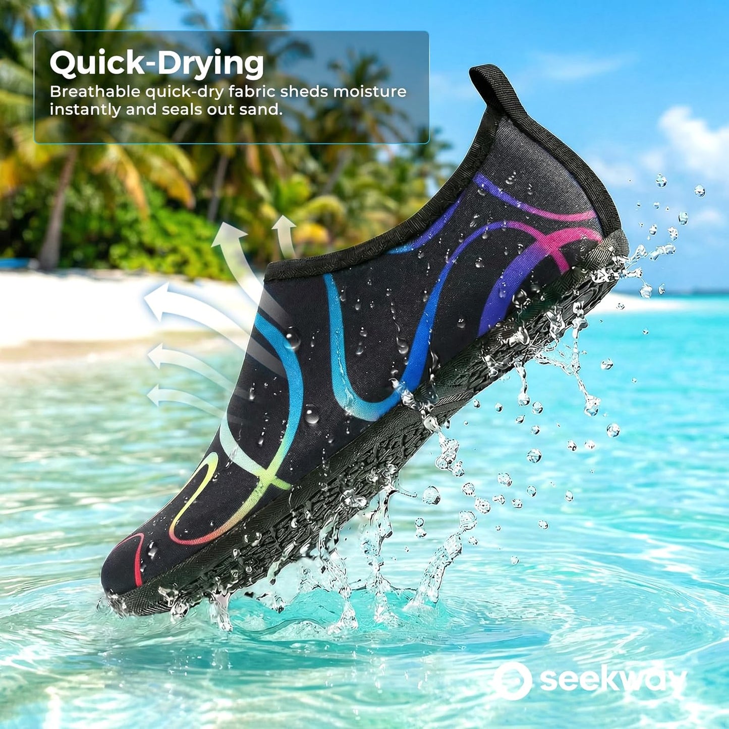 SEEKWAY Water Shoes - Quick-Dry Aqua Socks for Adults | Non-Slip Barefoot Design - Black SK002(U)