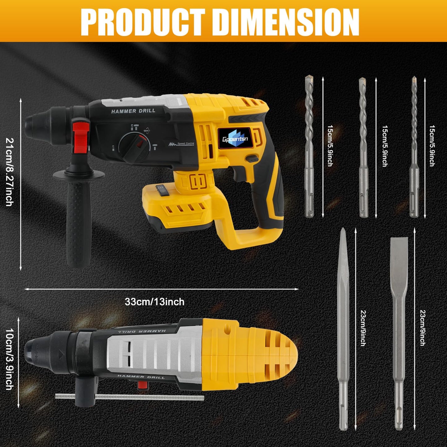 Gpaentsn Cordless Rotary Hammer Drill (Tool Only) Compatible with DEWALT 20V Max | 2.6J Impact | SDS-Plus Chuck | 4-Mode | Brushless Motor (Battery not Included)