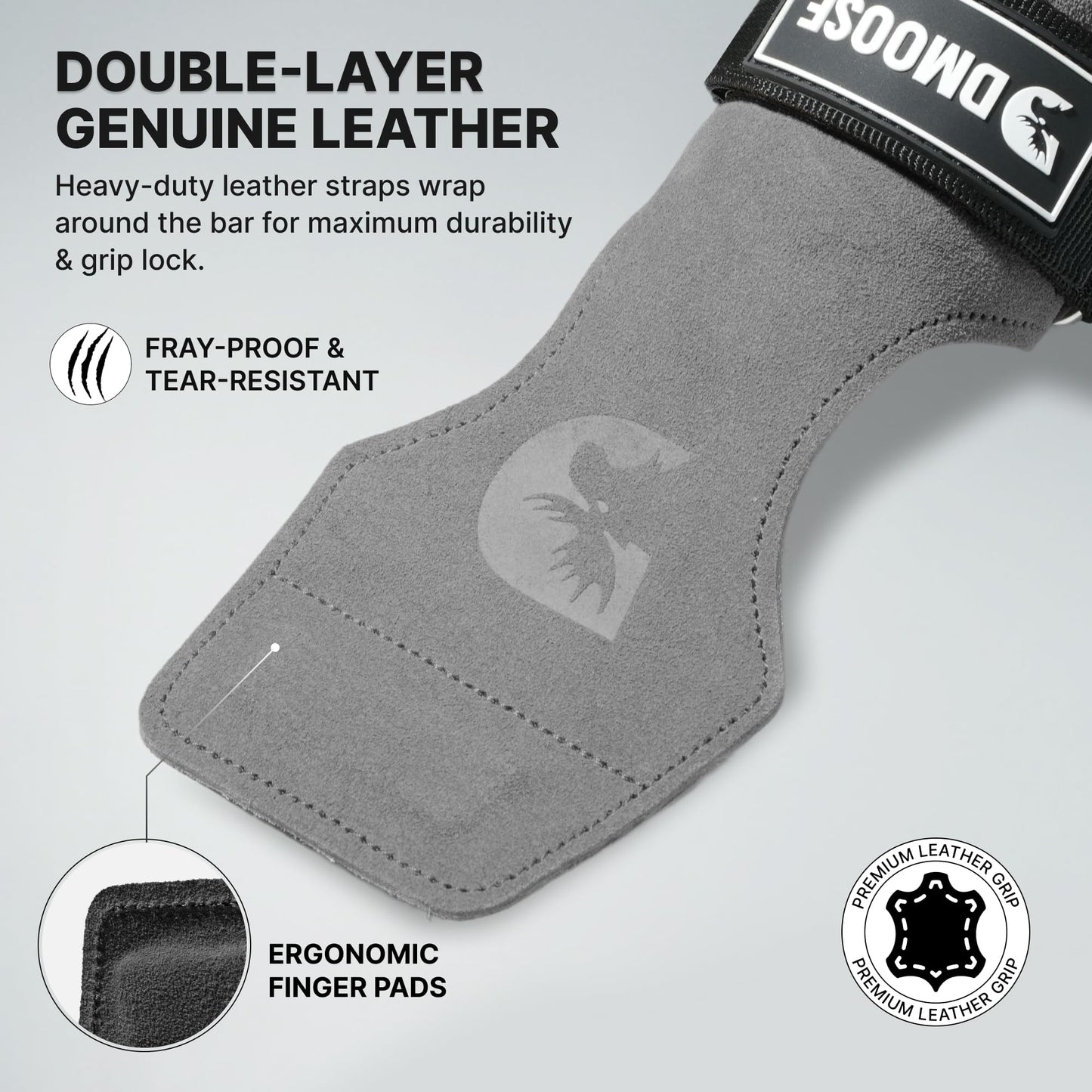 DMoose Fitness Weight Lifting Grips - Anti Slip Neoprene Padded Gym Straps for Powerlifting, Cross Training & Pullups - Wrist Support Grips for Deadlifts & Weight Lifting (Gray)