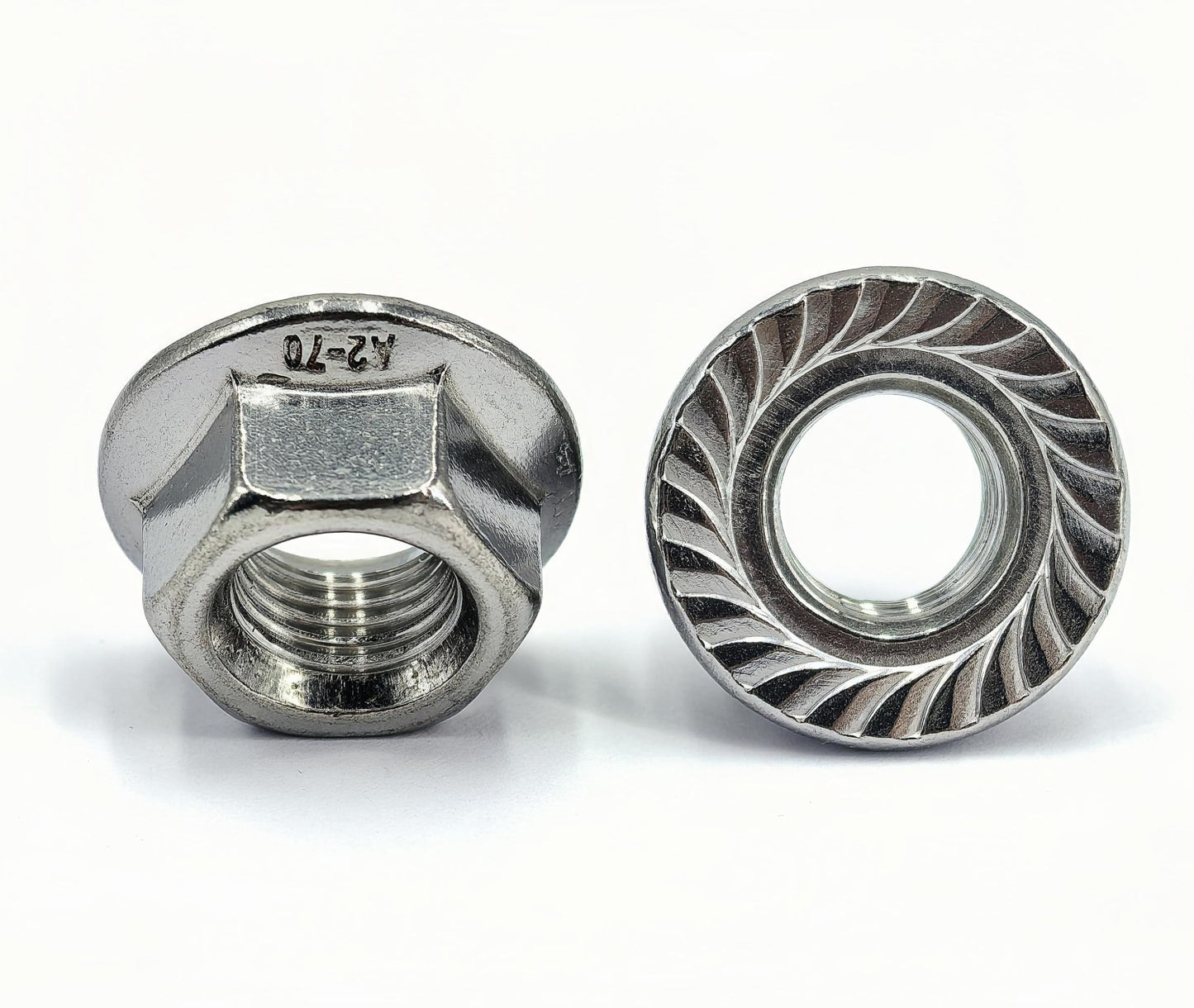 M12x1.25 Serrated Flange Hex Lock Nuts 8 Pcs 304 Stainless Steel 18-8, Full Thread, Hex Drive, Bright Finish