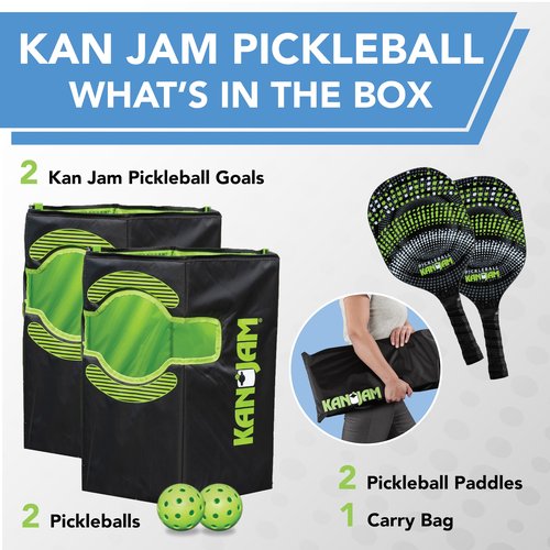 Kan Jam Pack 'N Go Pickleball Set - Black & Green, 4-Player - Easy Setup & Portable for Outdoor Play - Built-in Scoring - Ideal Sports and Outdoors Gift Set