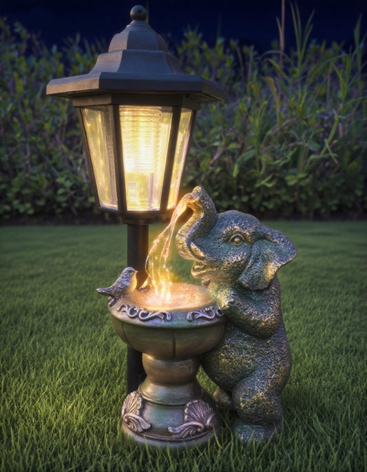 QCF Elephant Solar Garden Statue Outdoor Watering Lights Decor, 12″H Large Lawn Ornaments, Animal Yard Decorations for Patio Porch Backyard Balcony, Birthday Gifts for Women