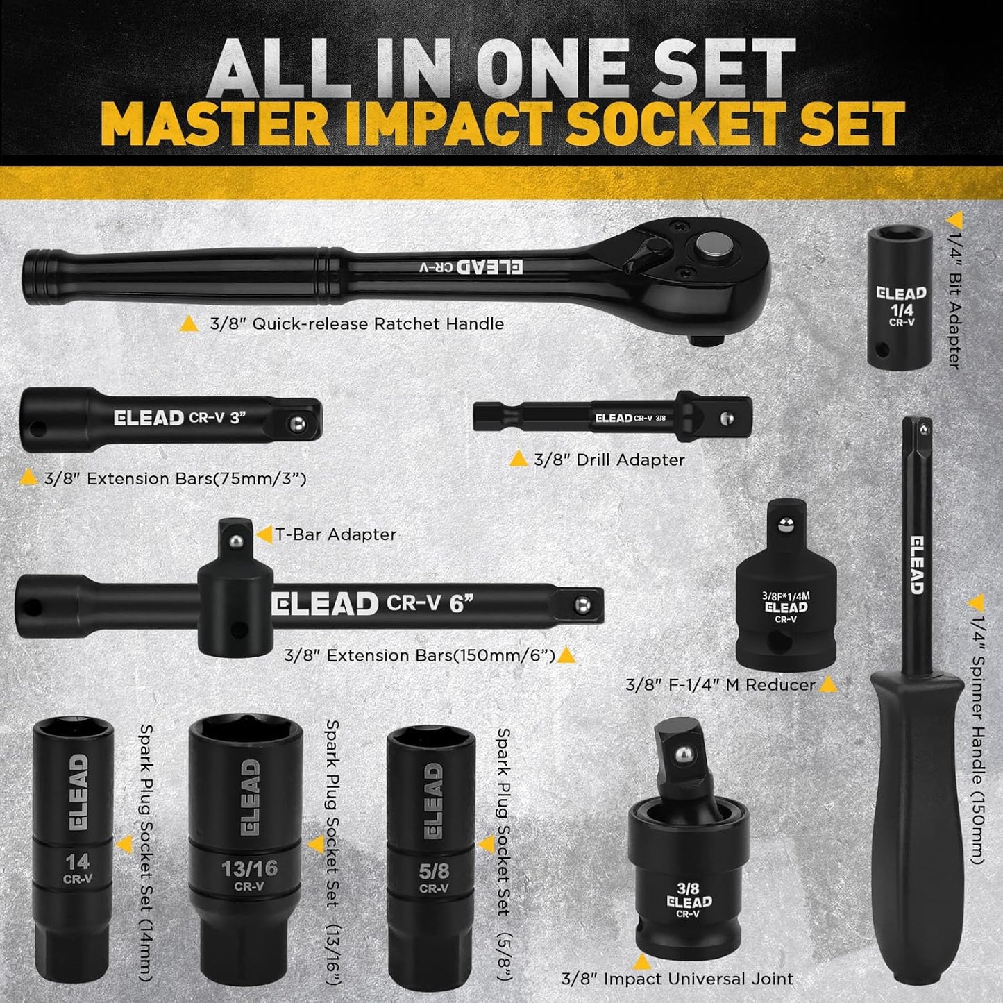96-Piece ELEAD Impact Socket Set - Deep & Shallow Metric/Standard with Ratchet, Adapters & Extensions