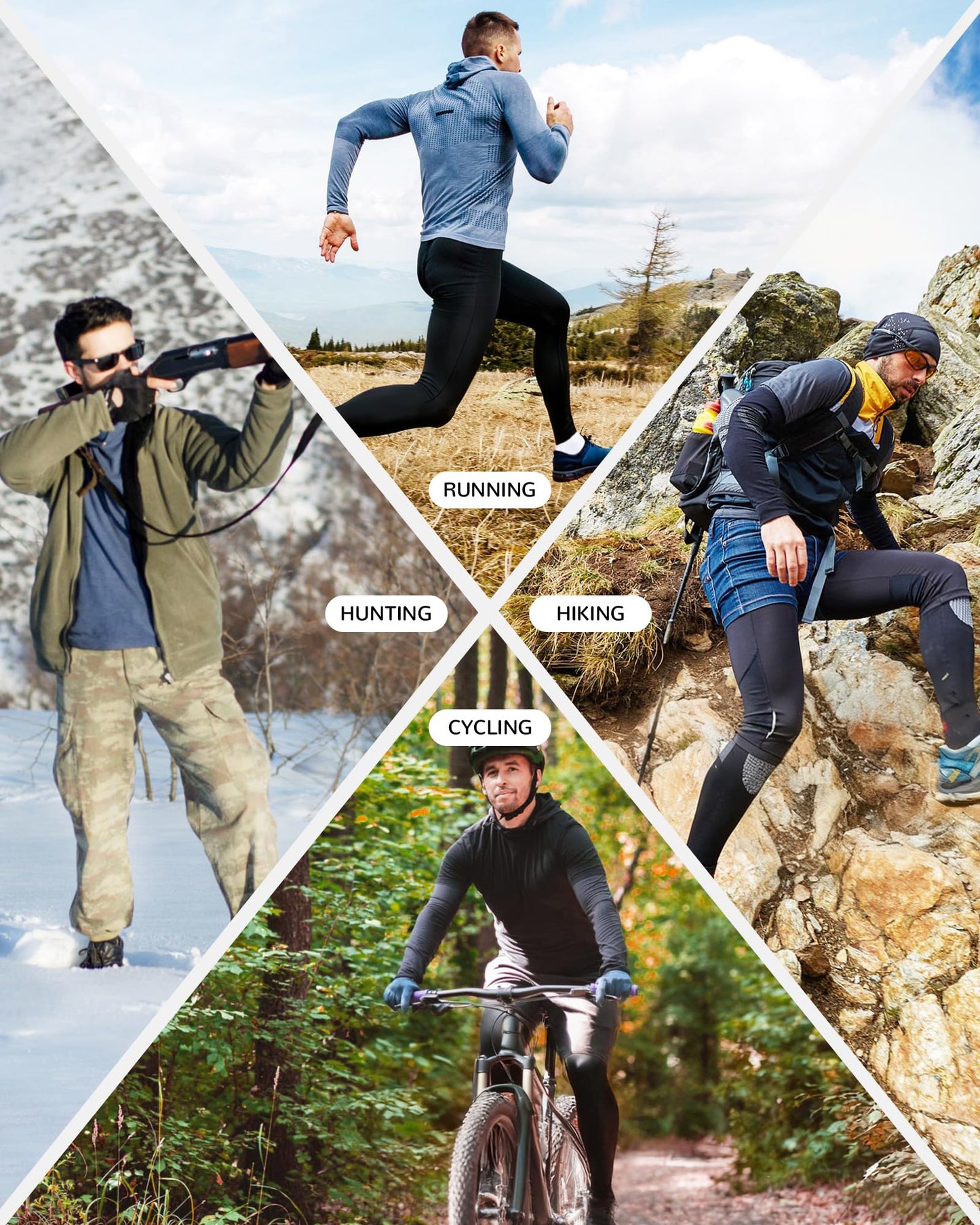 Runhit Thermal Compression Shirts for Men Long Sleeve Hoodie with Mask Running Base Layer Top Breathable Workout Sports Undershirts Black L