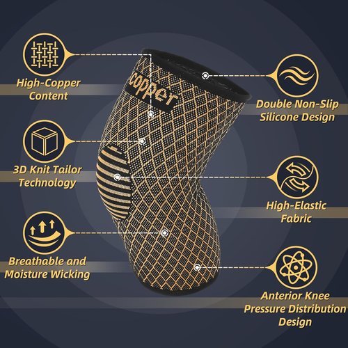 **Skiennix Copper Knee Brace - Compression Sleeve for Pain Relief | Yellow, Large Size**