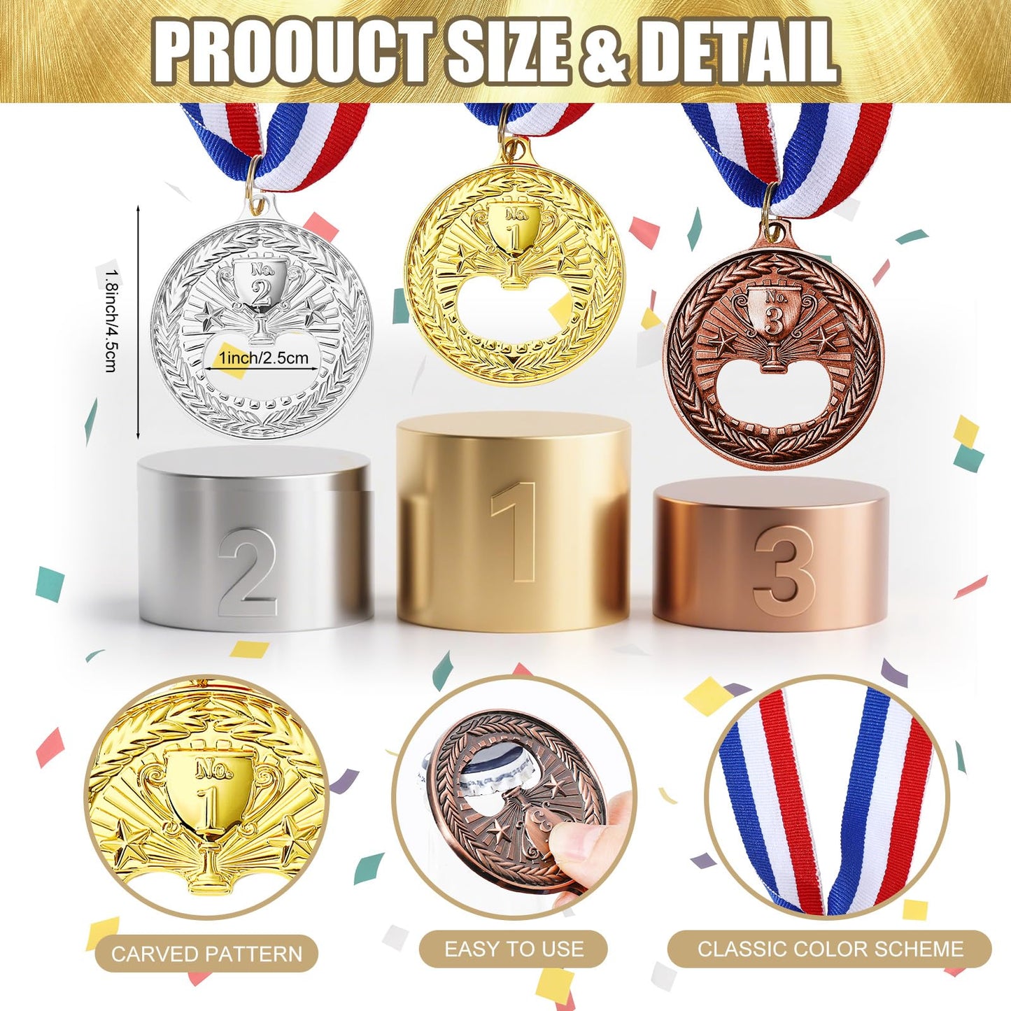Honeydak Medal Shaped Flat Bottle Opener Winner Award Metal Wine Beer Gold Silver Copper Medal Trophy Opener with Neck Ribbon for Bar Bartender Men Kitchen Restaurant Party (Trophy)