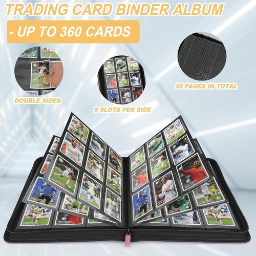 GERMUN Trading Card Binder - 9 Pocket Premium Card Holder for 360 Cards | Double-Sided Album (Pink)